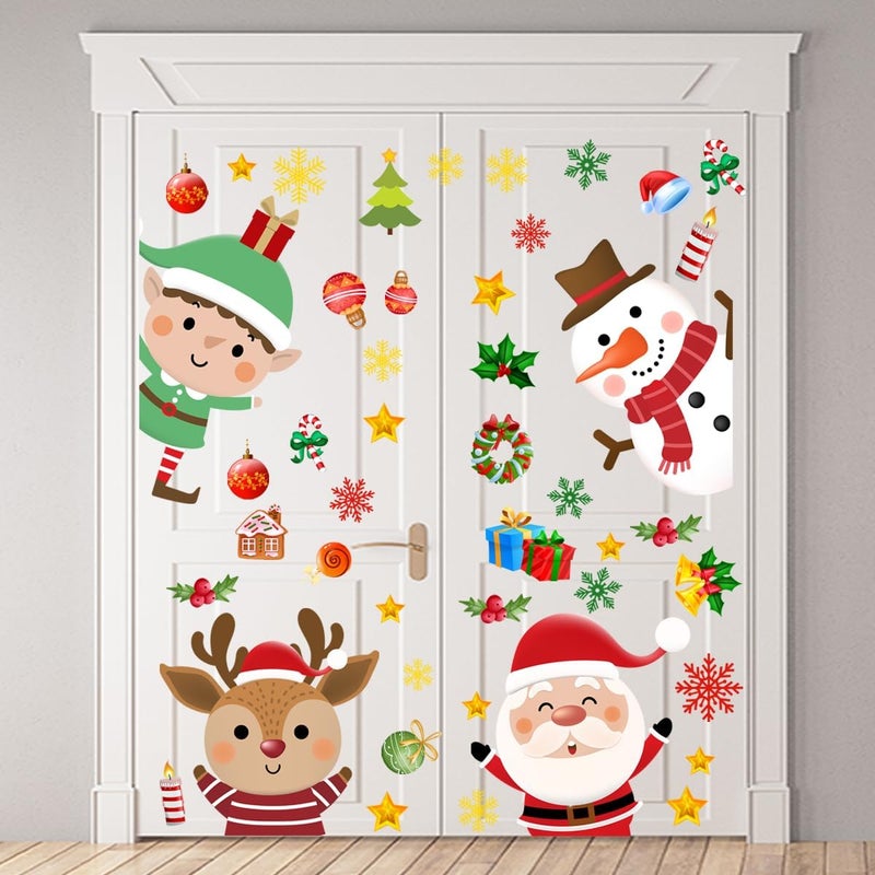 Demonwer 34.37 x 30.62 Inch Large Christmas Door Stickers Decor Removable Elk Santa Claus Reindeer Snowman Cute Penguin Bear Snowflake Decal for Window Door Refrigerator Home Bedroom Festival Party Decorations - Image 5